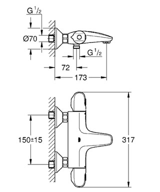 德國 GROHE Grohtherm 1000 34155003 明牆恆溫浴缸龍頭