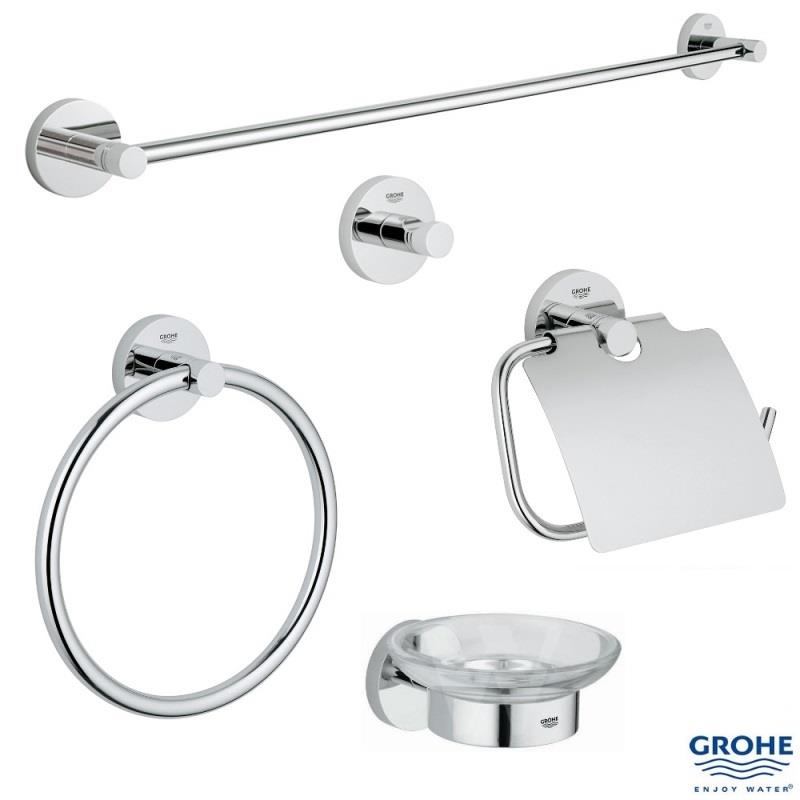 德國Grohe Essentials 40344 浴室掛件組合1套5件 (毛巾通600mm, 毛巾圈, 廁紙架, 肥皂座, 掛勾)