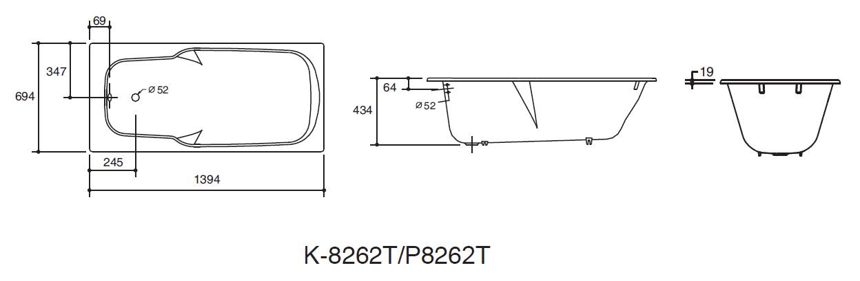 美國 KOHLER Quietude K-8262T-0 鑄鐵浴缸 1400mmx700mmx434mm