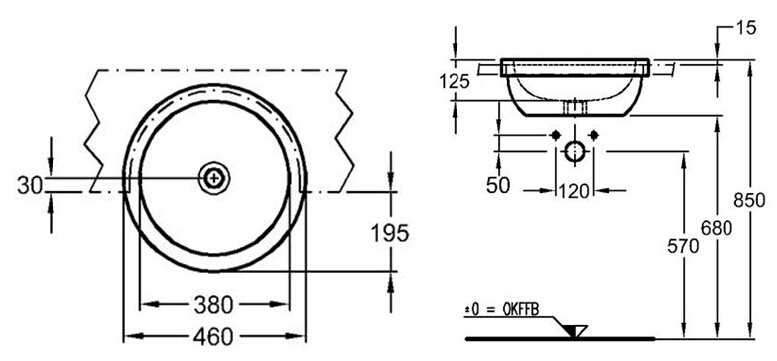 German Keramag Preciosa 248130-000 Semi-Recessed Round Basin 460mm White