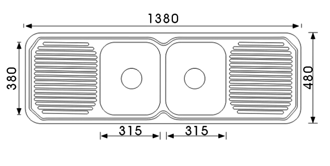 Walrus DH451S 不鏽鋼雙膽平邊檯面廚盆連雙翼及去水 1380x480x170mm 鏡面鉻 有孔