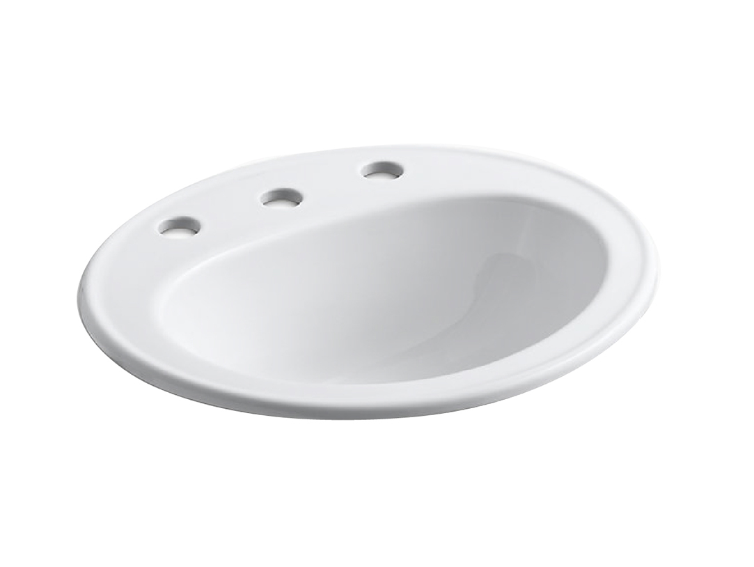 美國 KOHLER  Pennington K-2196-8 8"中3孔圓形檯面面盆 515x445mm 白色