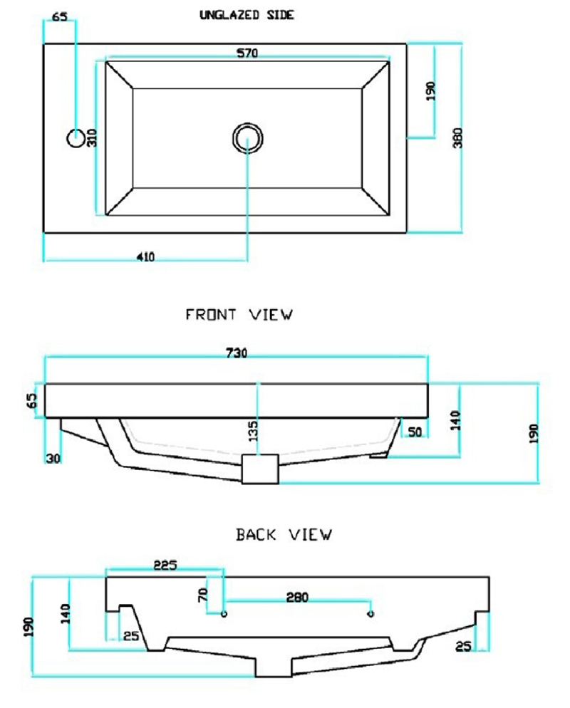 意大利 HIDRA Loft BR02 單孔長方形檯面面盆 730x380mm 白色