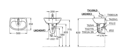 toto-LW240CJ-basin-drawing